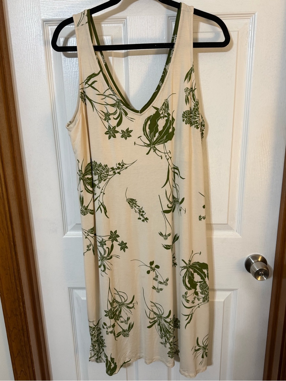 Soma Cool Nights Midi Chemise Nightgown Floral Cream Green Built-In Bra Size XL